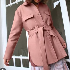 Aritzia Wilfred Wool Blend Rialto Belted Shirt Jacket in Dusty Rose